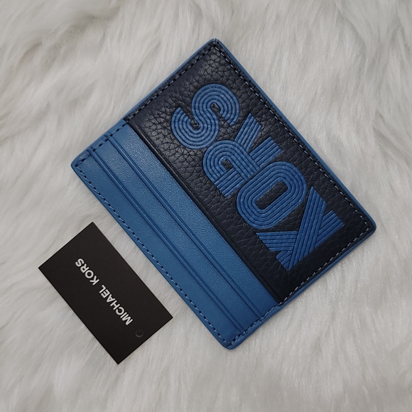 MICHAEL KORS MENS Cooper Graphic Two-Tone Pebbled Leather Card Case - Picture 2 of 6